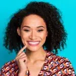 Photo of shiny attractive lady smiling