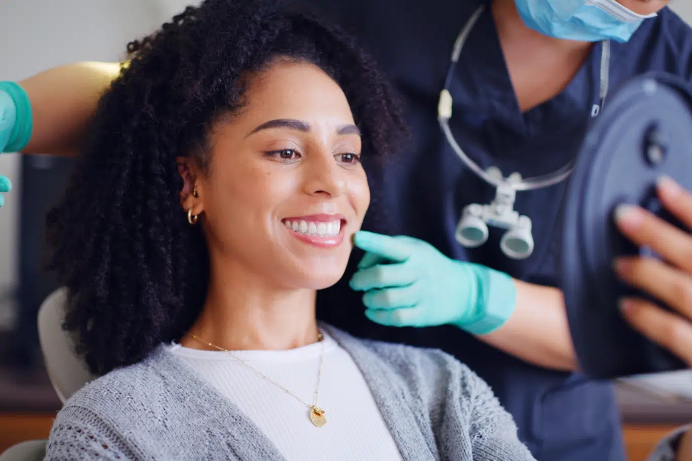 dentist consultation smile Woman smile and mirror for checkup with dentist